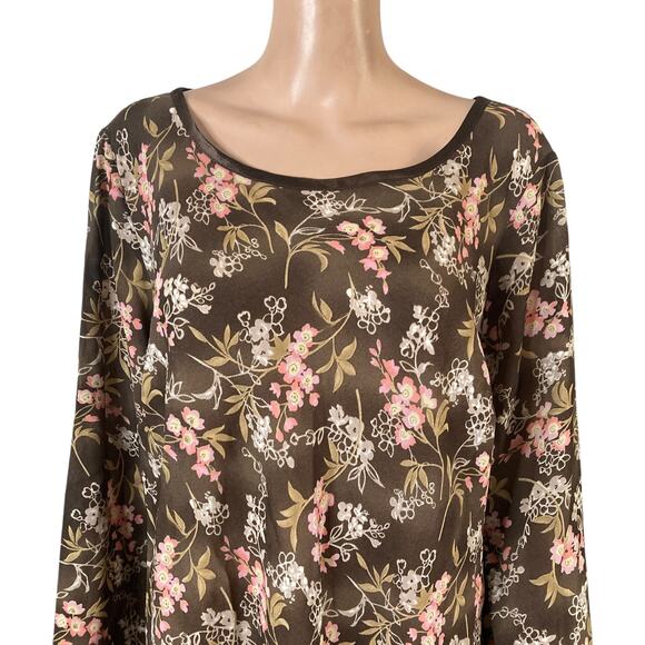 Vtg Dress-U-II By Sharon Blouse Womens 3X Plus Brown Pink Floral Asymmetrical - Picture 7 of 16